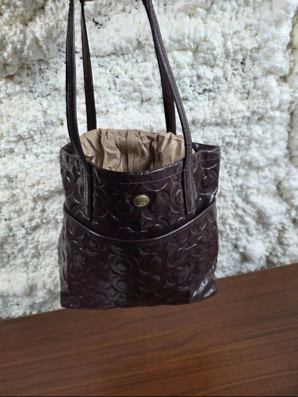 Coach Peyton Signature Embossed Leather Tote in Dark Plum